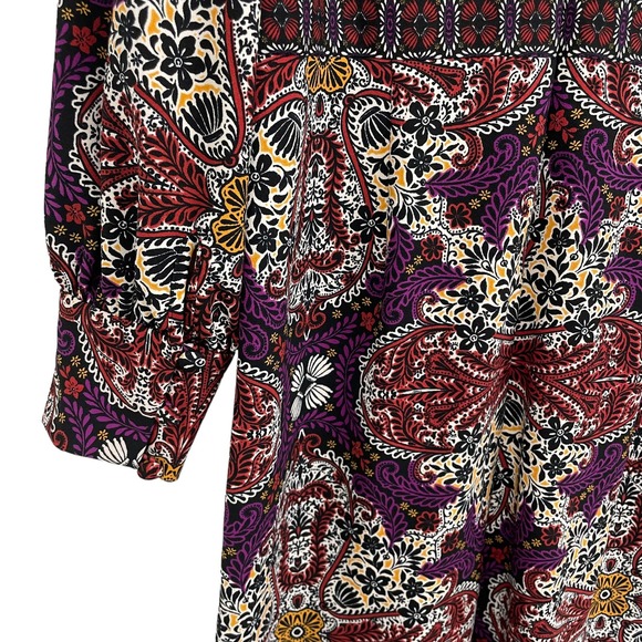 Chico's Blouson Sleeve Geometric Pattern Shift Dress Purple Burgundy 12/14 - Picture 5 of 7